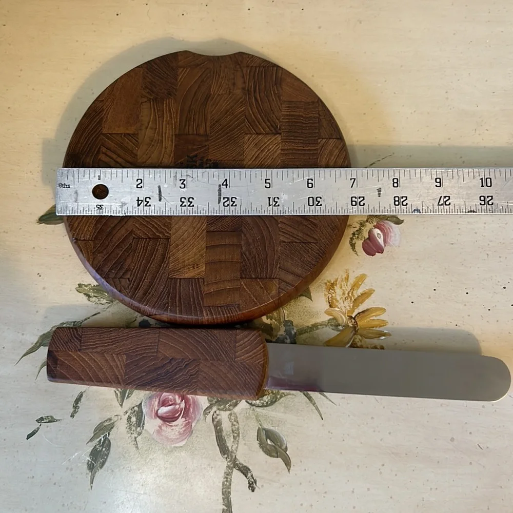 Dansk Vintage Mid Century Modern Wooden Cheese Board & Knife Set